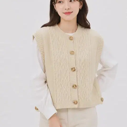 [BUNJANG] Women's Knit Vest FREE Size / 크림 여자 FREE 니트 조끼 O3225