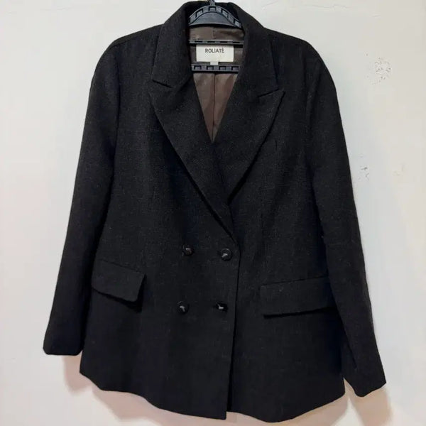 [BUNJANG] ROLIATE Charcoal Double-Button Jacket (Size 77) / ROLIATE 차콜 더블 버튼 코트 자켓 77