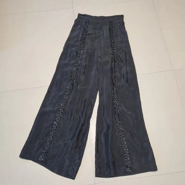 [BUNJANG] Eunoia Frill Point Black Wide Pants / 유노이아 프릴포인트 블랙 와이드 팬츠
