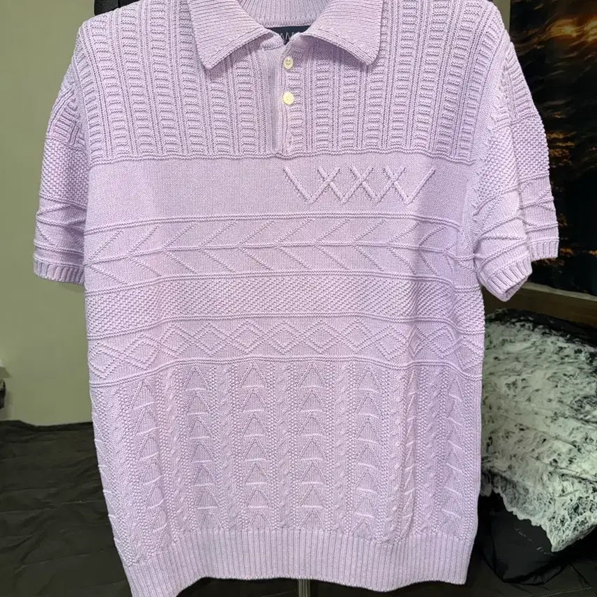 [BUNJANG] Whatever We Want Pattern Polo Knit Short Sleeve / 왓에버위원트 패턴 폴로 니트 반팔