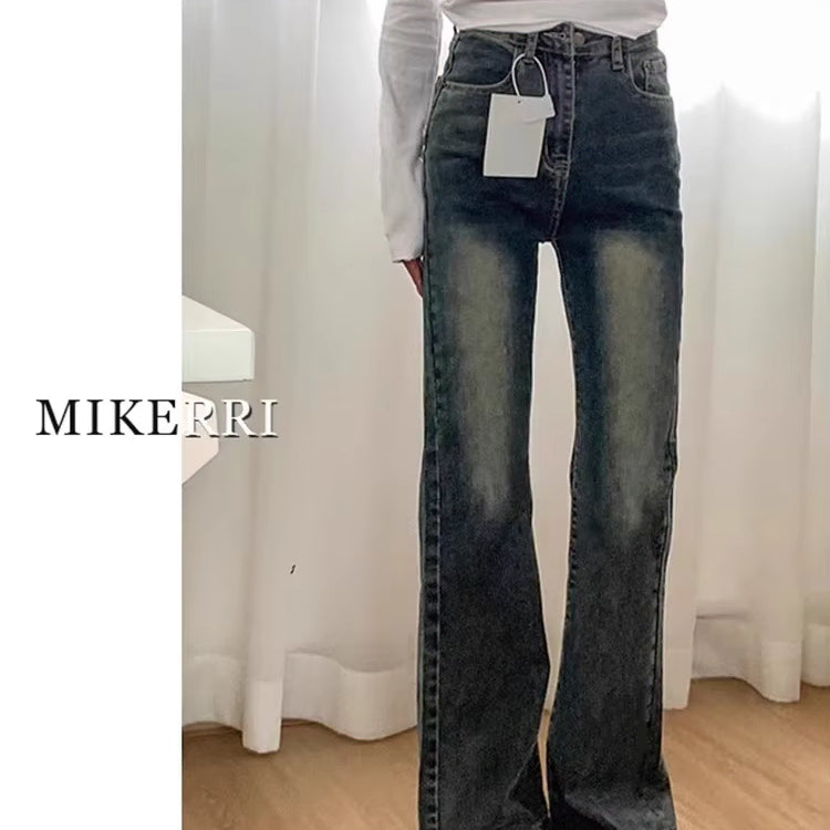 [BUNJANG] Women's Retro Washed Micro Flare Denim Pants / 여성 레트로 워싱 마이크로 플레어 데님팬츠