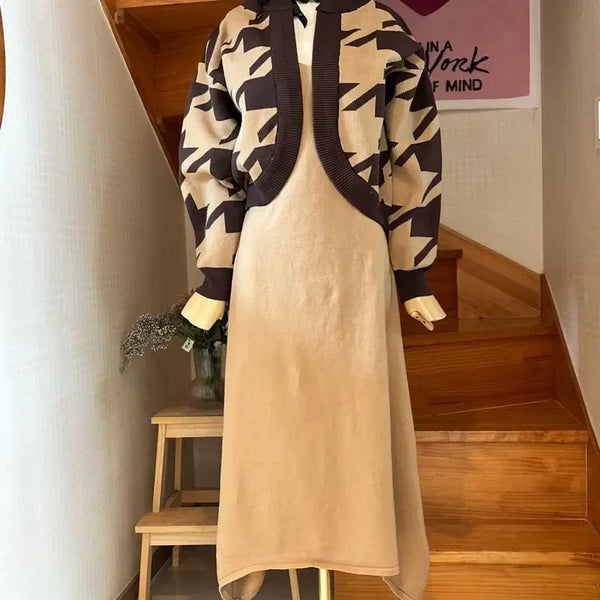 [BUNJANG] Check Knit Dress Set Two-Piece / 체크 니트 원피스 세트. 투피스