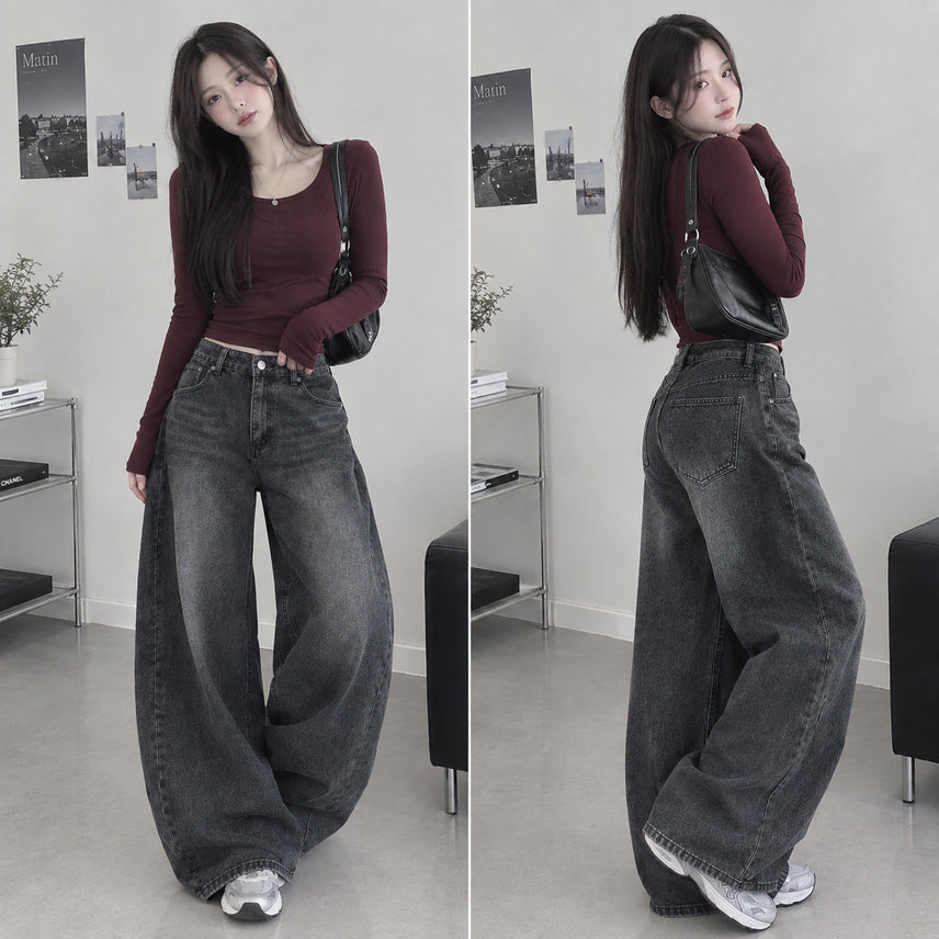 [BUNJANG] Ably Side Folding Wide Pants (Size S) / 청바지 옆폴딩 와이드팬츠(S)