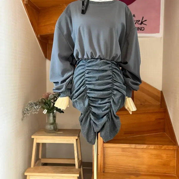 [BUNJANG] Shirring Long Dress Gray / 셔링 롱 원피스 그레이