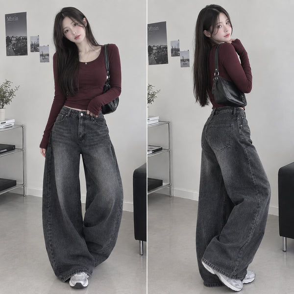[BUNJANG] Ablery Side-Folding Wide Pants (L) / 청바지 옆폴딩 와이드팬츠(L)