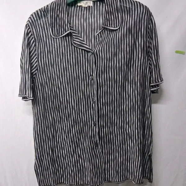 [BUNJANG] Striped Short-Sleeve Button-Up Shirt / 줄무늬 셔츠