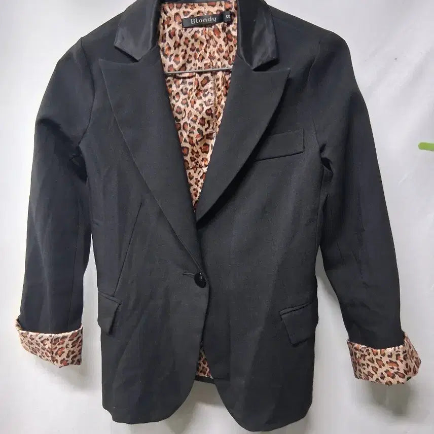 [BUNJANG] Blondie Leopard Lined Black Jacket (S) / 블론디 레오파드 안감 블랙 재킷 S