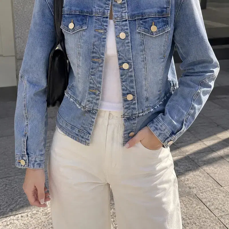 [BUNJANG] O'2nd Women's Denim Jacket Flower Print / O 2nd 오즈세컨 여성 데님 자켓 플라워 프린팅