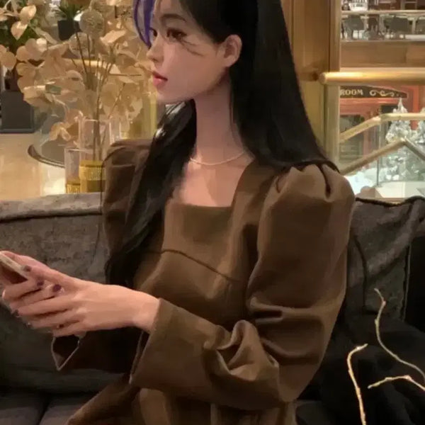 [BUNJANG] Daybin Puff Sleeve Square Neck Dress / 데이빈 퍼프 소매 스퀘어넥 원피스