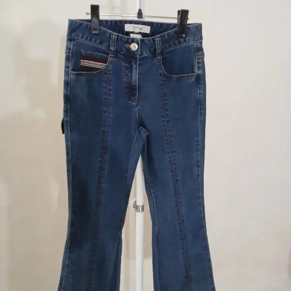 [BUNJANG] Ozscecon Decorative Flare Denim Pants / 오즈세컨 장식매치 부츠컷 데님 팬츠