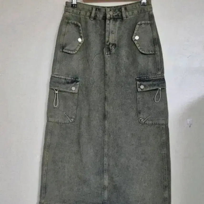 [BUNJANG] Washed Denim Cargo Long Skirt / 카고 워싱 데님 롱 스커트