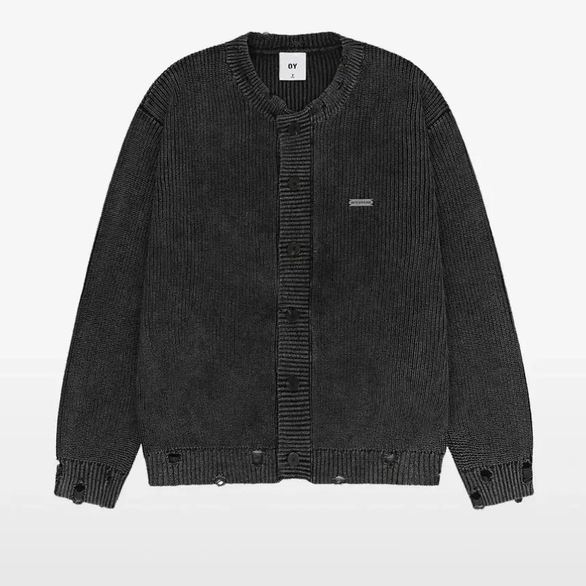 [BUNJANG] OY Destroyed Knit Cardigan Black / OY 디스트로이드 니트 가디건 블랙