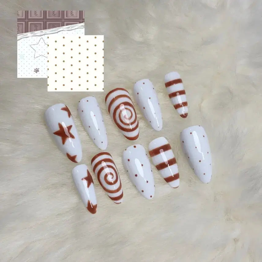 [BUNJANG] Cinnamon Swirl Handmade Brown Nail Tips / [Cinnamon Swirl]브라운 수제 네일팁