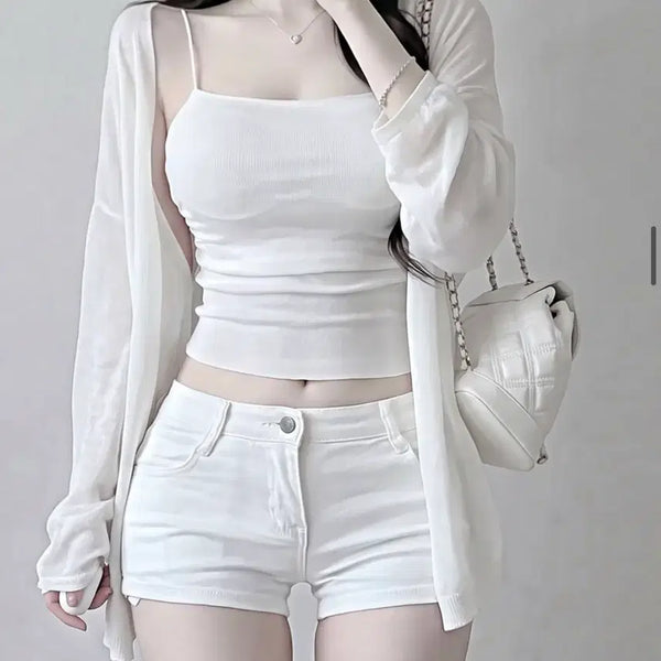 [BUNJANG] Built-in Bra Cami + Cardigan Set / (캡내장)나시+가디건 세트