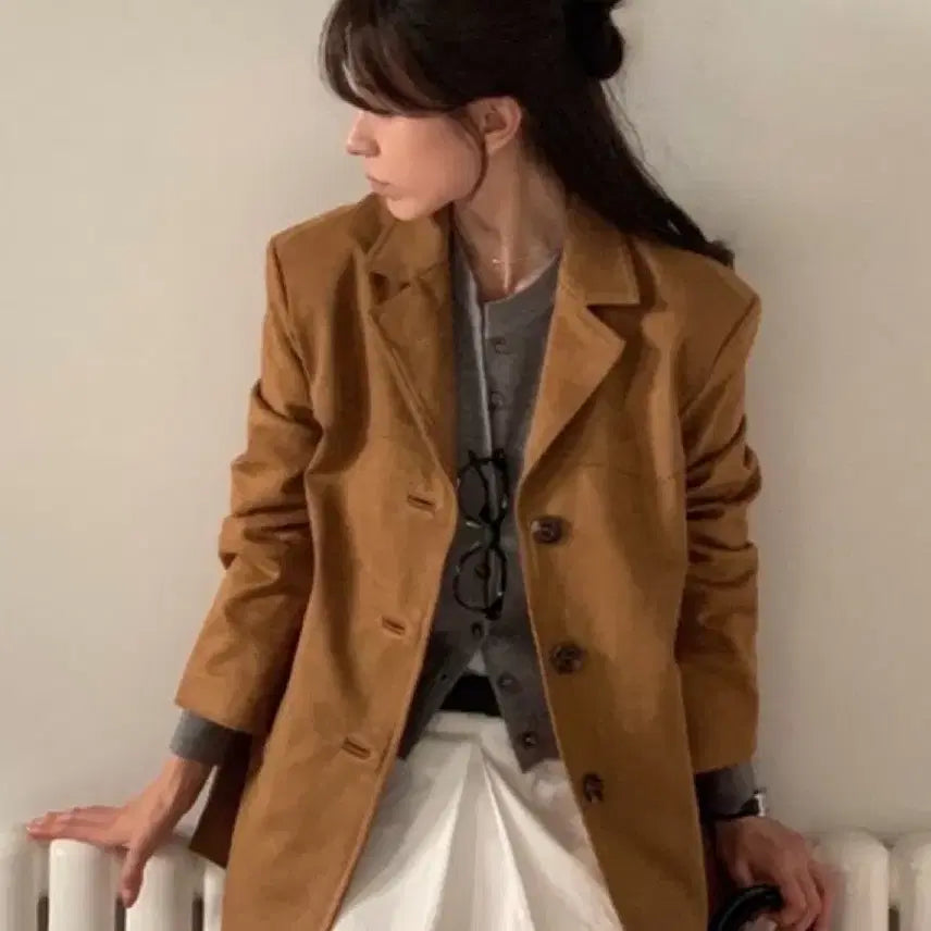 [BUNJANG] Ororo Sesito Single Leather Blazer Jacket Suede Brown / 오로 세시토 싱글 레더 블레이저 자켓 스웨이드 브라운