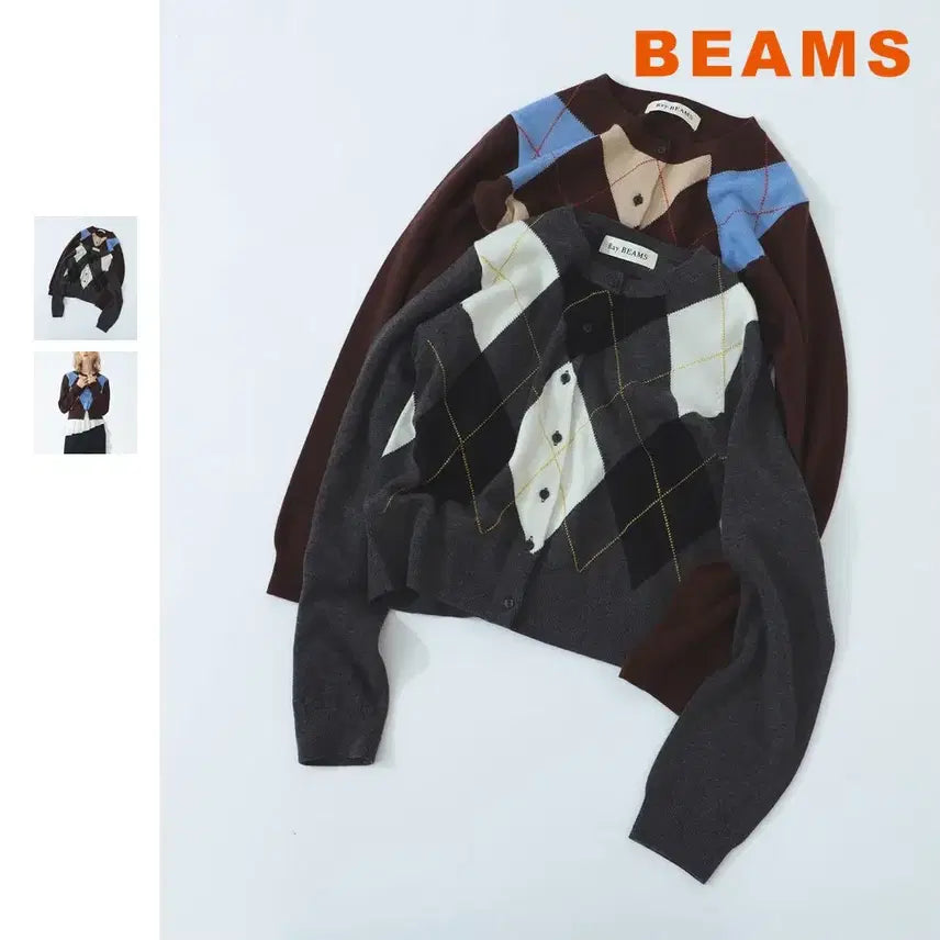 [BUNJANG] BEAMS Ray Argyle Crewneck Cardigan / 빔즈 레이 아가일 크루넥 가디건
