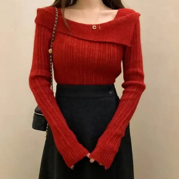 [BUNJANG] Off-Shoulder Ribbed Wool Knit / 오프숄더 언 골지 울 니트