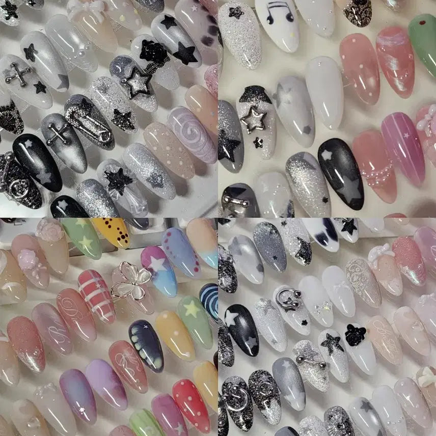 [BUNJANG] Customizable Y2K Ribbon Lace Cute Nail Tips / 당일배송 수제네일팁 ) 디자인 오마카세 네일팁 리본 키치 y2k 별 레이스 큐티 네일팁