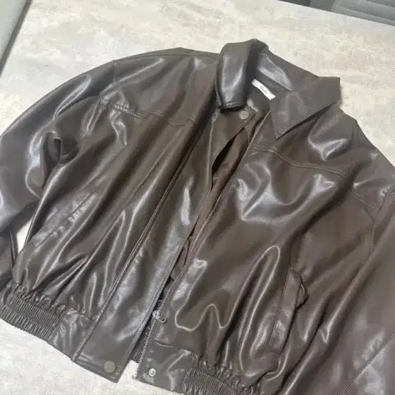 [BUNJANG] Brown Leather Jacket Unisex / 가죽 재킷 브라운 새거 공용