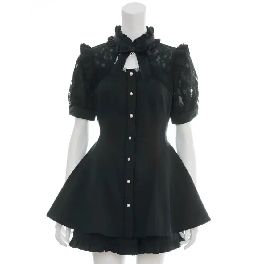 [BUNJANG] Black Lace Setup T-shirt / 시허니 반팔 블랙 셋업 레이스 양지뢰 지뢰계