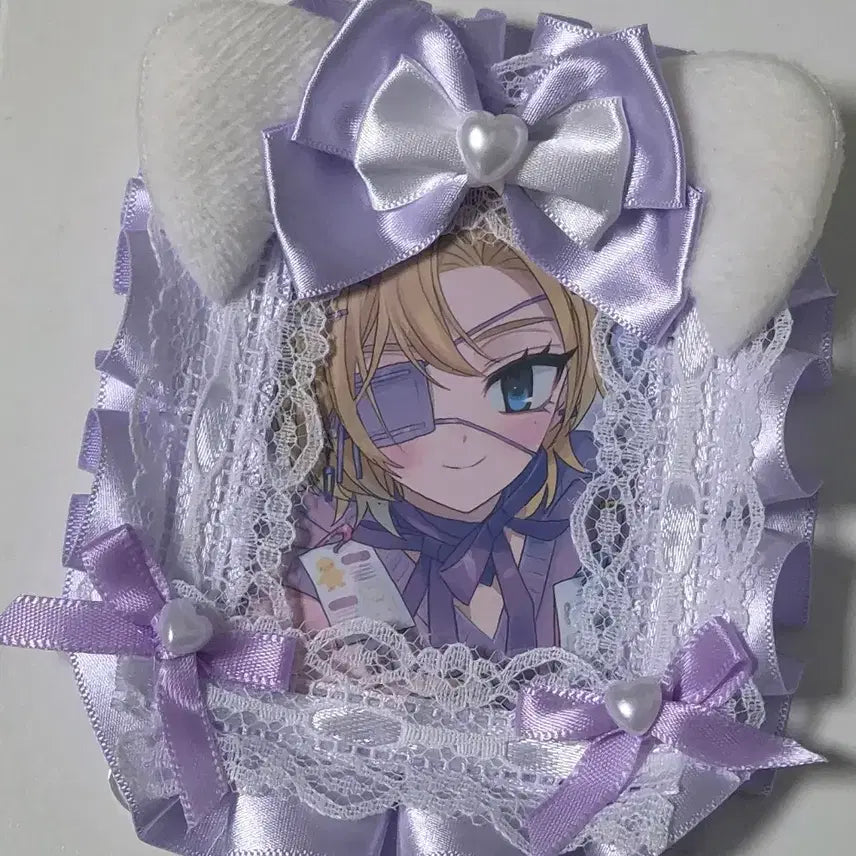 [BUNJANG] Neko Lace Top Loader Holder Purple / 연보라 네코 레이스탑꾸 고양이귀 탑꾸 리본탑로더 노아 보라색 포카홀더
