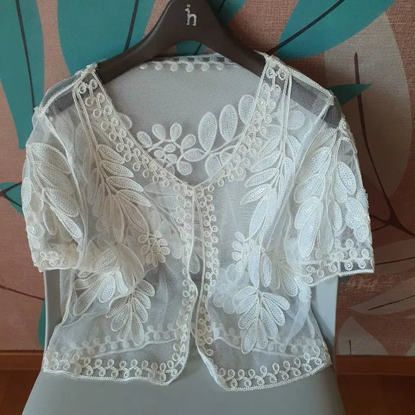 [BUNJANG] Ivory Lace Crop Cardigan / 아이보리 레이스 크롭 가디건
