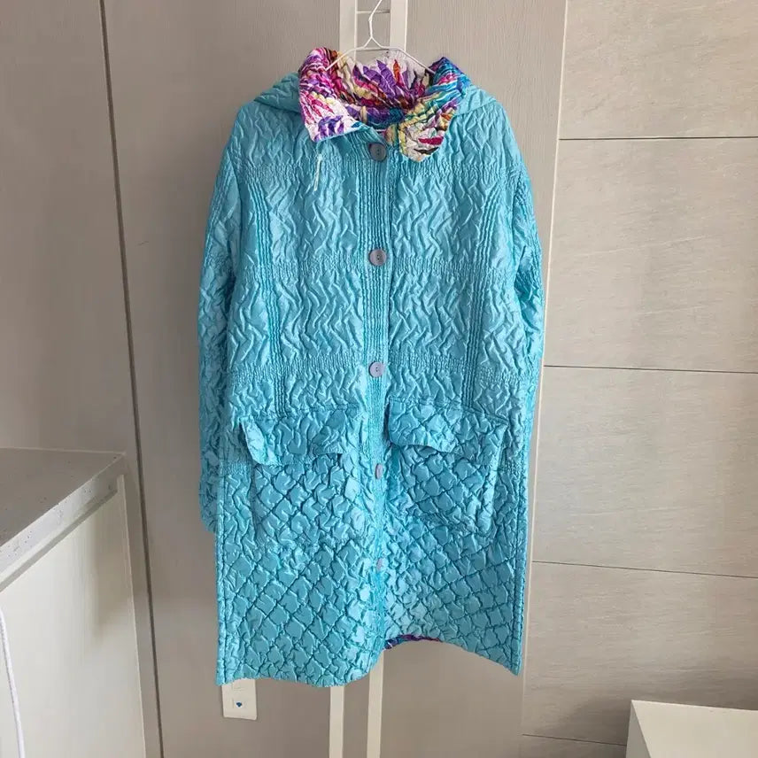[BUNJANG] Mint Hooded Quilting Long Coat / 후드 퀼팅 롱 코트 민트색