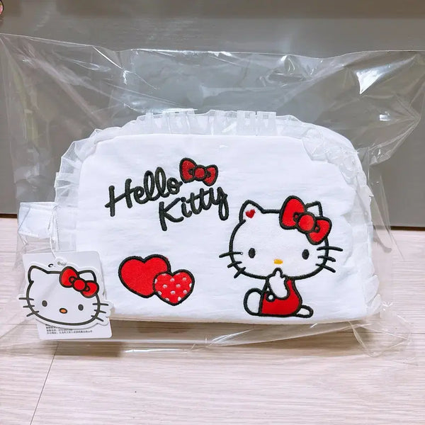 [BUNJANG] Hello Kitty White Frill Pouch Bag / 키티 화이트 프릴 파우치 가방