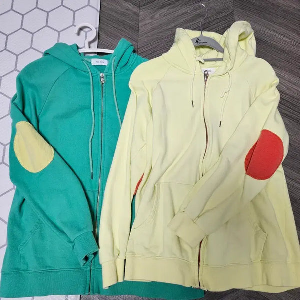 [BUNJANG] Hooded Zip-Up Sweatshirt Mint/Yellow / 귀여운 후드 집업 민트/옐로우