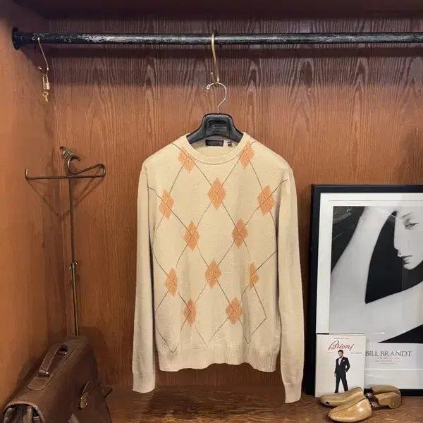 [BUNJANG] Corneliani Cashmere Wool Blend Argyle Pattern Sweater / 꼬르넬리아니 니트 100