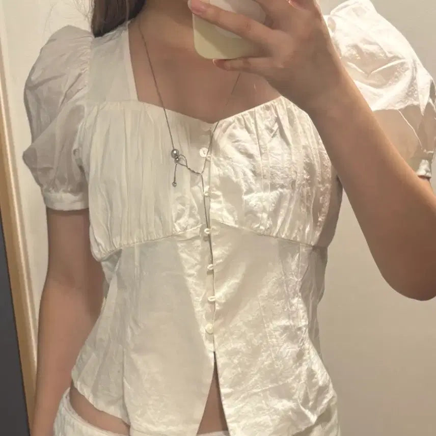 [BUNJANG] Square Neck Puff Blouse Corset Line Balletcore / 스퀘어넥 퍼프 블라우스 코르셋라인 발레코어