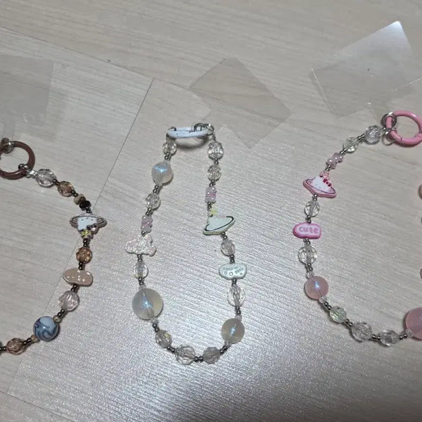 [BUNJANG] Hello Kitty Transparent Beaded Strap Keychain / 키티 투명 구슬 비즈 스트랩 키링 새상품 (개당단가)