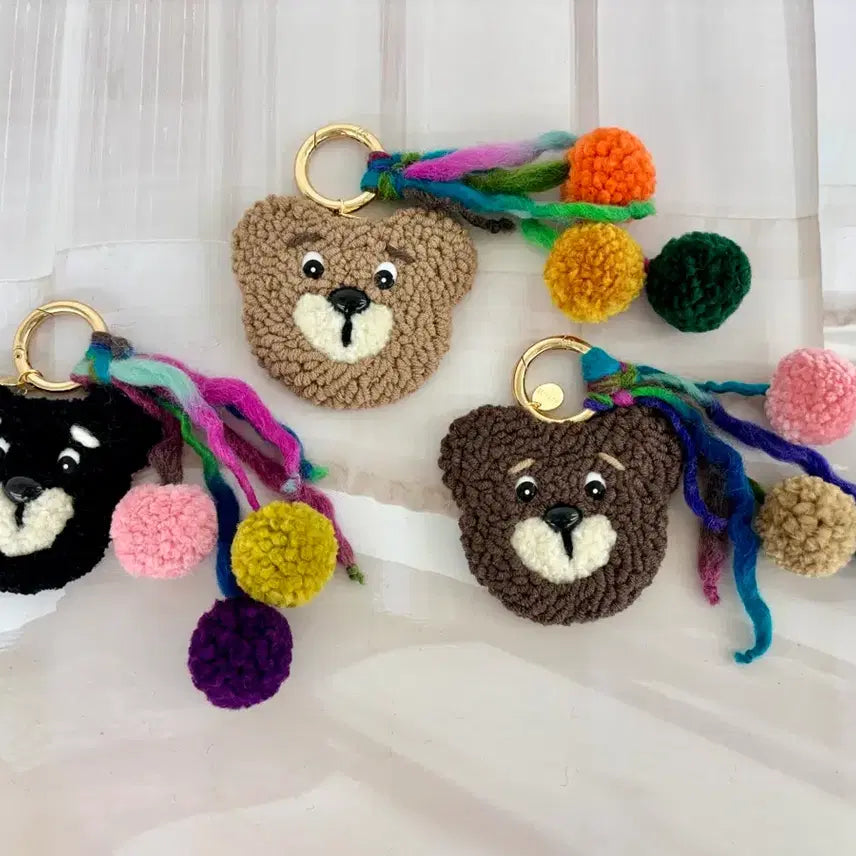[BUNJANG] Handmade Knit Bear Tassel Keychain / 뜨게곰돌이 털실폼폼키링 니트곰돌이 털방울키링