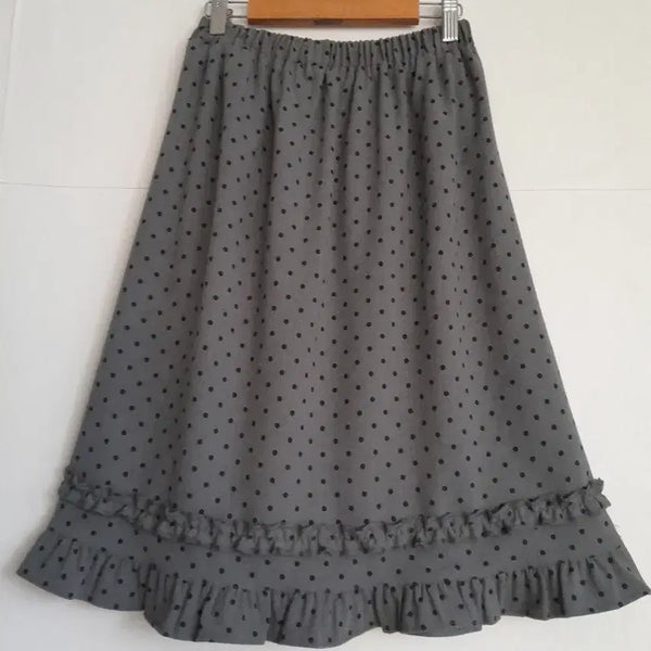 [BUNJANG] Charcoal Dot Frill Midi Skirt / 차콜 도트 미디스커트