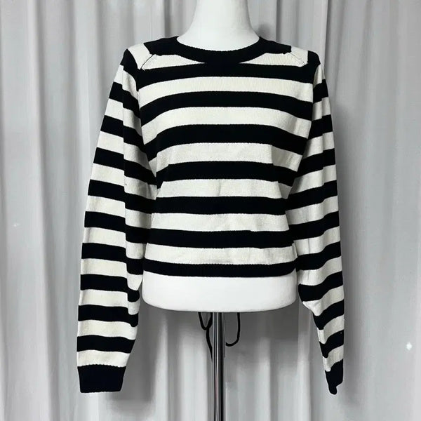 [BUNJANG] Striped Knit Sweater / [새상품] 블랙 화이트 단가라 스트라이프 니트