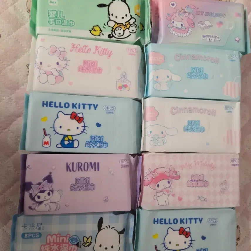 [BUNJANG] Sanrio Characters Mini Wet Wipes Bundle / 산리오 캐릭터 미니 물티슈 헬로키티 시나모롤 쿠로미 포차코 마이멜로디