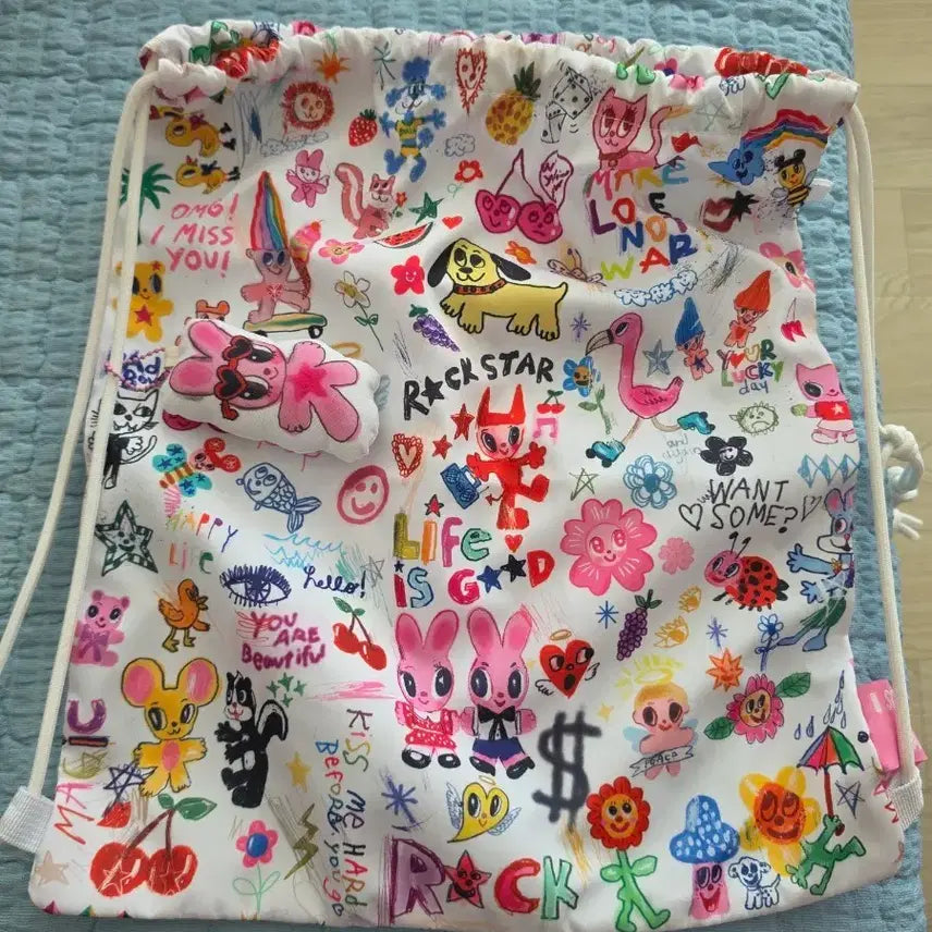 [BUNJANG] Banila Co. Ice Cream String Bag with Keychain / 미사용 바닐라코 아이스크림 스트링백 키링포함