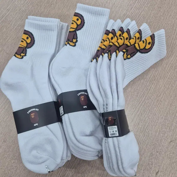 [BUNJANG] BAPE CUSHION Monkey Character Socks White / 베이프쿠션 양말 화이트 몽키 캐릭터