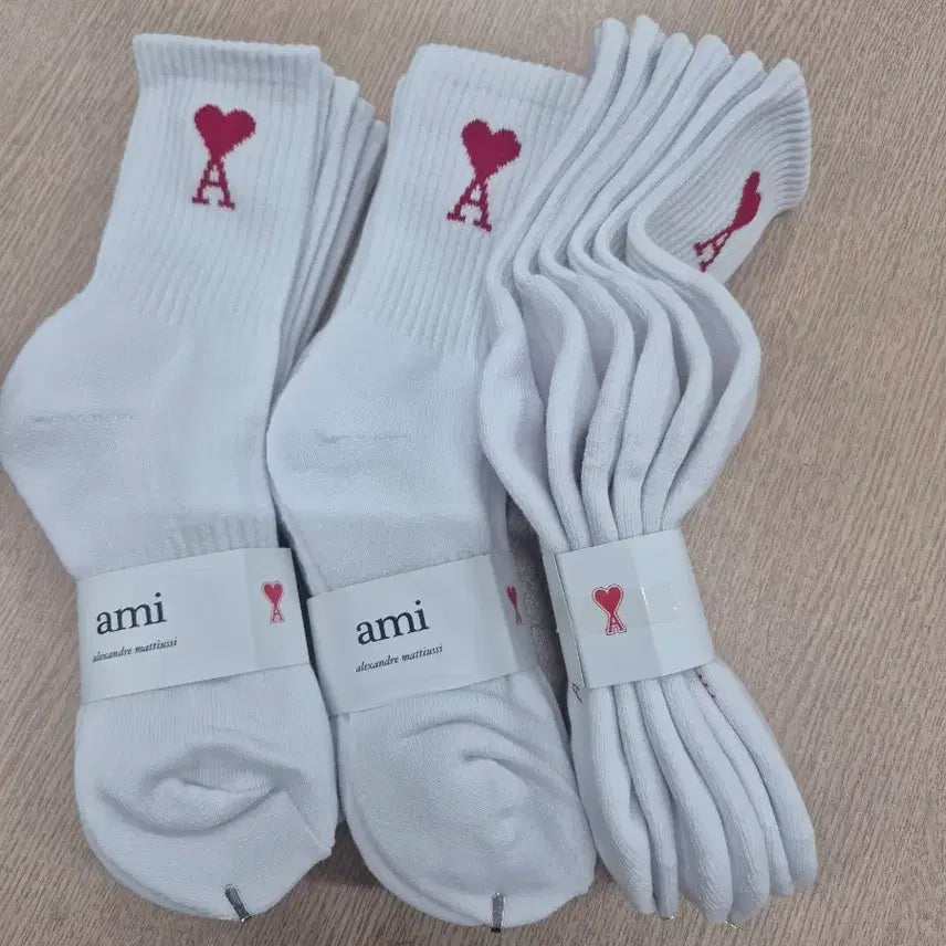 [BUNJANG] AMI Heart Logo Cushion White Socks 9-Pack / 아미  하트 로고쿠션 화이트 양말 9켤레