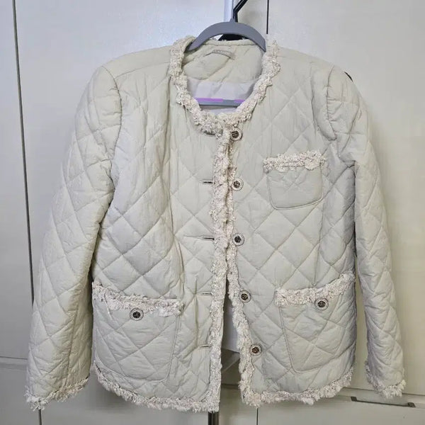 [BUNJANG] Beige Quilted Tweed Jacket / 베이지 퀼팅 트위드 자켓