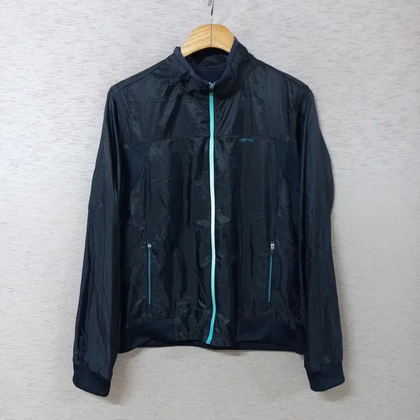[BUNJANG] B9-8/PING Navy Print Ribbed Zipper Windbreaker Jacket / B9-8/PING 네이비 프린트 시보리 집업 바람막이자켓 봄가을