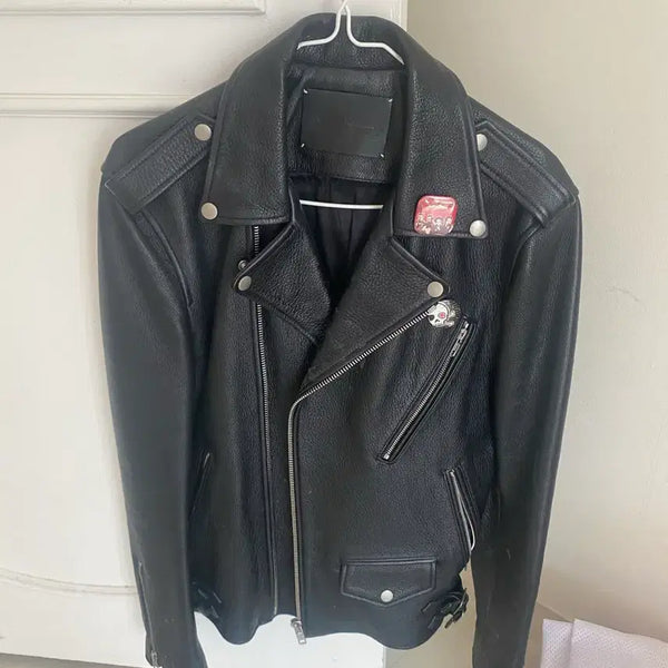 [BUNJANG] Black Genuine Leather Double Rider Jacket / 블랙 소가죽 더블라이더 자켓
