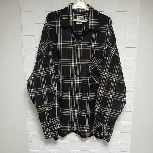 [BUNJANG] Plus Size Check Pattern Long Sleeve Shirt / 빅사이즈 체크 남방 셔츠