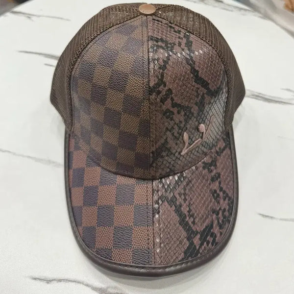 [BUNJANG] Snake Pattern Check Mix Ball Cap Brown / 스네이크 패턴 볼캡 브라운