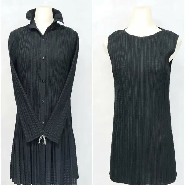 [BUNJANG] Pleated Two-Tiered Skirt Set with Checkered Pattern / 컬렉션/2턱플리츠 /세트상품/ 바둑문양 주름/ 후리 /기장 62 72