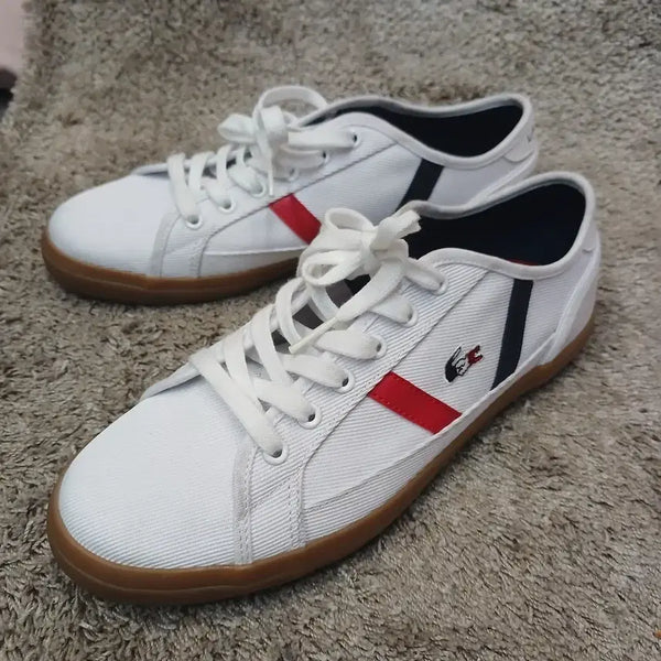 [BUNJANG] Lacoste White Sneakers Red Blue Accent / 라코스테 흰색 스니커즈 250