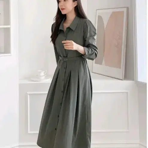[BUNJANG] Basic Belted Shirt Dress / 기본 밸티드 셔츠 원피스 ~66반