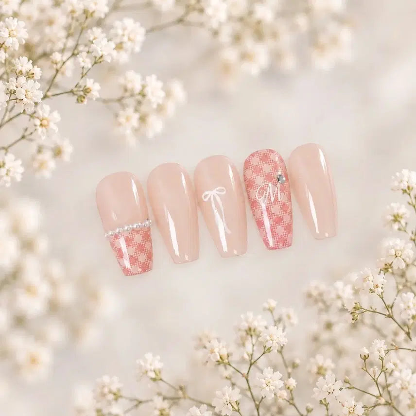 [BUNJANG] Handmade Plaid Syrup Gel Nail Tips / 9월 할인) 체크 수제 네일팁