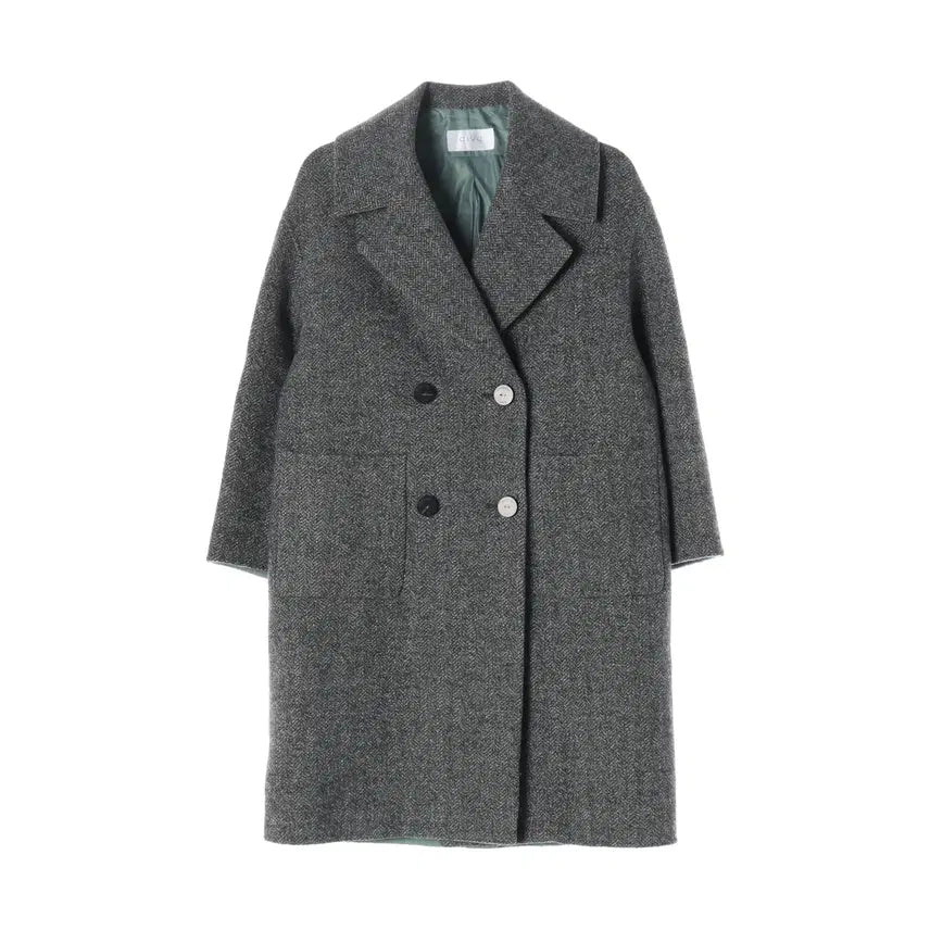 [BUNJANG] Gibi 21FW Herringbone Pattern Wool Cashmere Blend Double Long Coat / 기비 21FW 헤링본 패턴 울 캐시미어 혼방 더블 롱 코트