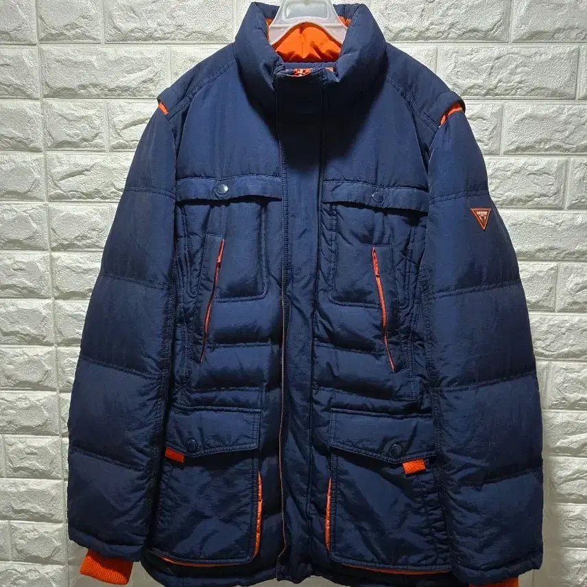 [BUNJANG] Guess Goose Down Heavy Padding Jumper Navy Orange L / 게스 구스다운 헤비 패딩 점퍼 100